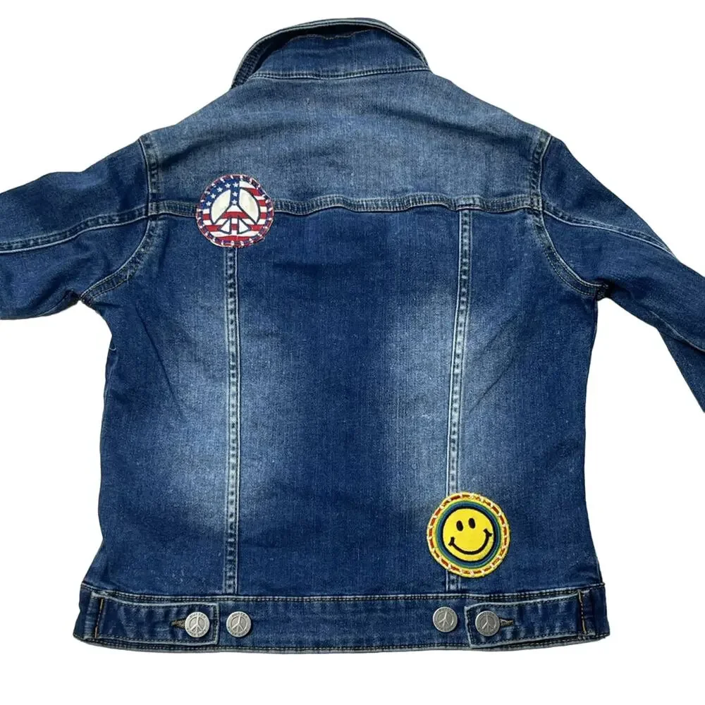 Butter Girls Dark Denim Jacket With Patches Large - Picture 6 of 6